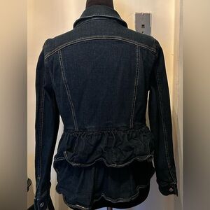 Du Jour Dark Denim Waist Jacket with Double Ruffled Bottom in Back